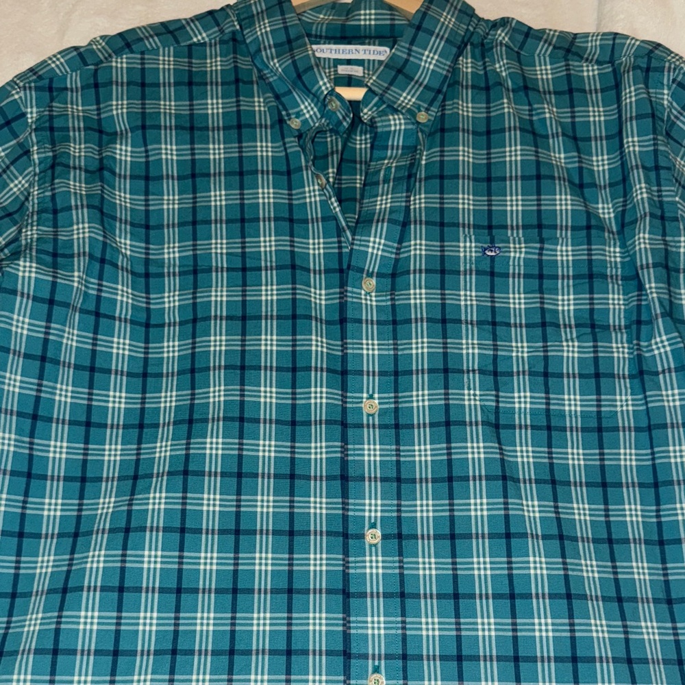 Southern Tide Men's Teal Plaid Button Down Shirt
